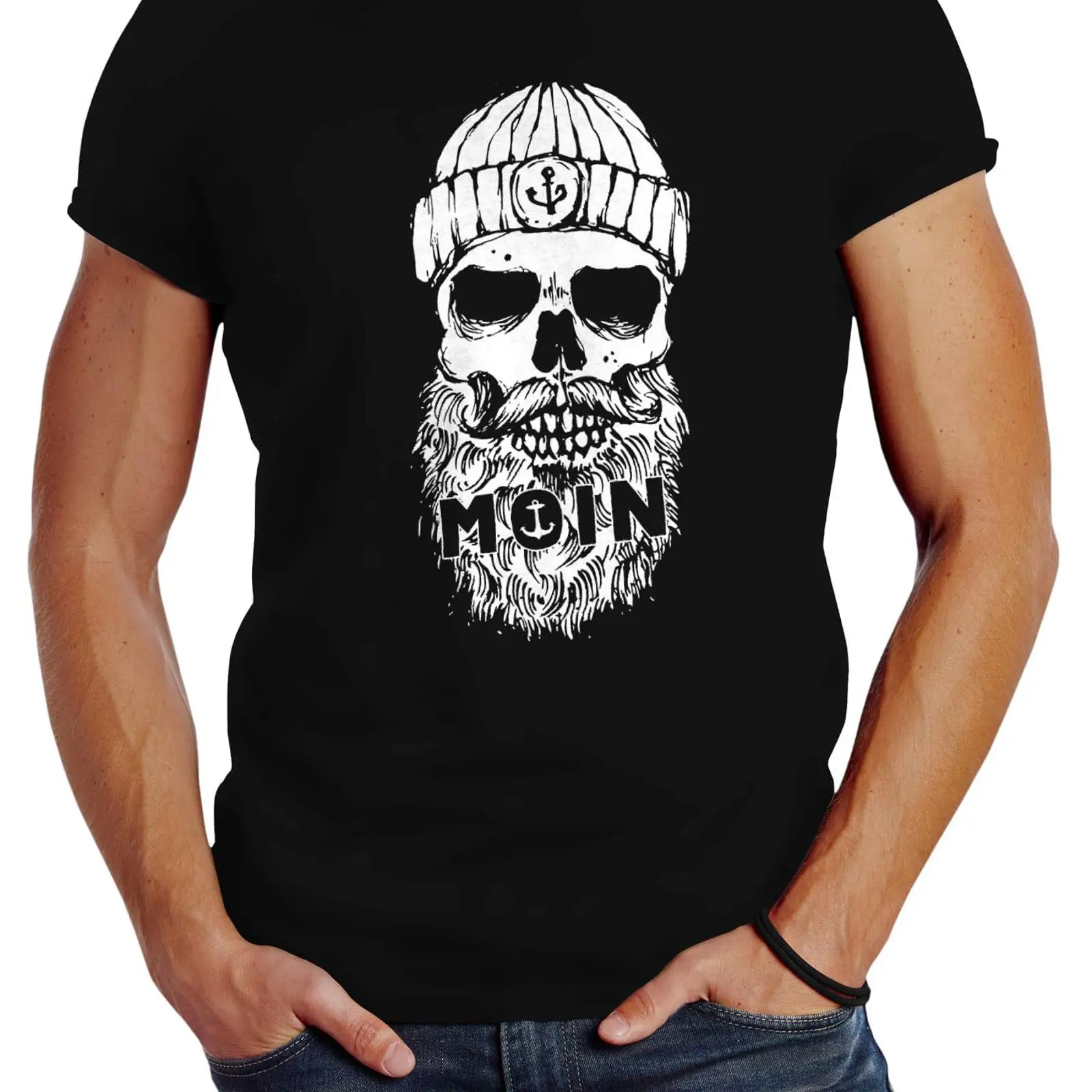 Vintage Fashion Hamburg - Neverless Heren T-shirt Moin Skull Hamburg