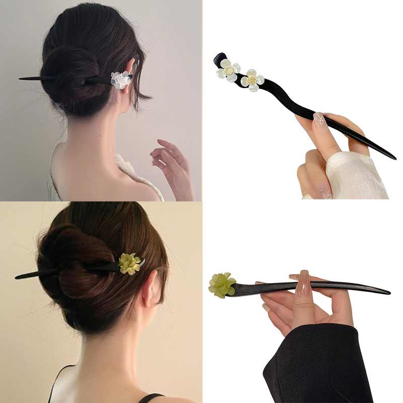 Vintage Fashion Guild - Vintage Chinese Stijl Houten Bloem Haar
