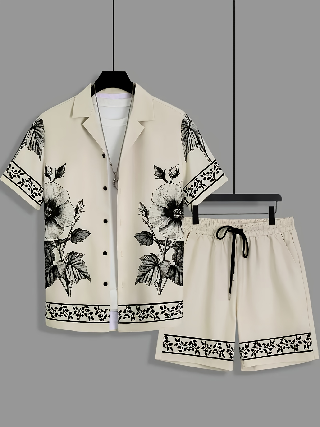 Printed Floral Shirt - Losse tweedelige set voor heren, overhemd
