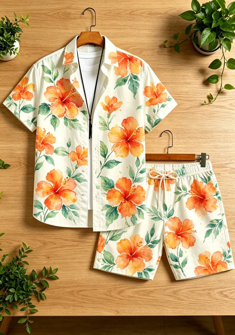 Tweedelige herenset met aquare - Printed Floral Shirt recensie en prijs
